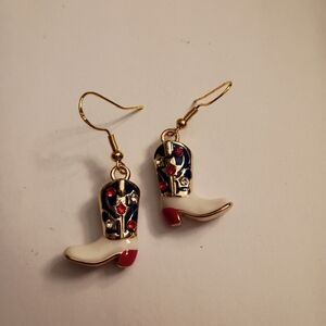 Cowboy Boot Earrings with Red and Blue Accents